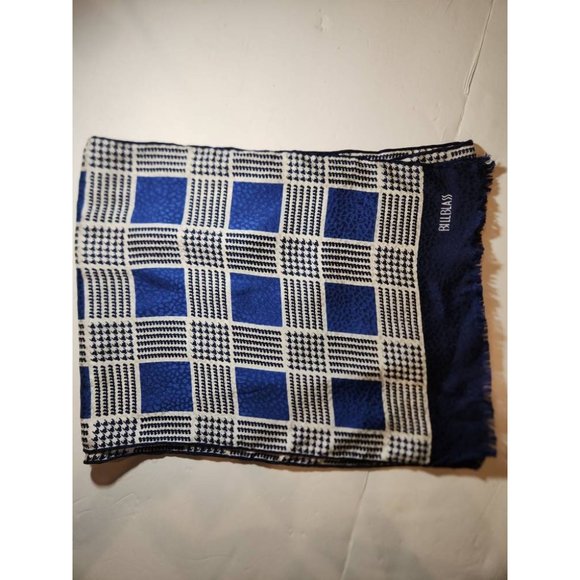 Vintage Bill Blass Navy Blue Green White Houndstooth Abstract Silk Neck Scarf Wr - Picture 3 of 5